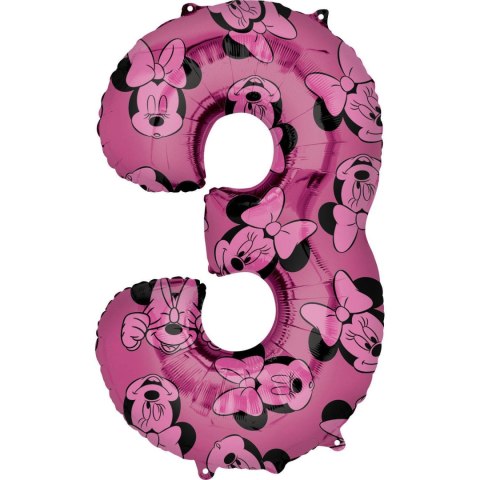 Balon Foliowy Cyfra 3 Myszka Minnie 66 cm Balon Foliowy Cyfra 3 Myszka Minnie 66 cm