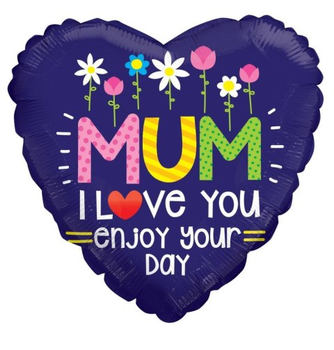 Balon Foliowy okrągły, "Mum I Love You", 46 cm Balon Foliowy okrągły, "Mum I Love You", 46 cm