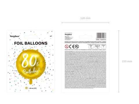 Balon foliowy 80th Birthday, złoty, średnica 45cm Balon foliowy 80th Birthday, złoty, średnica 45cm