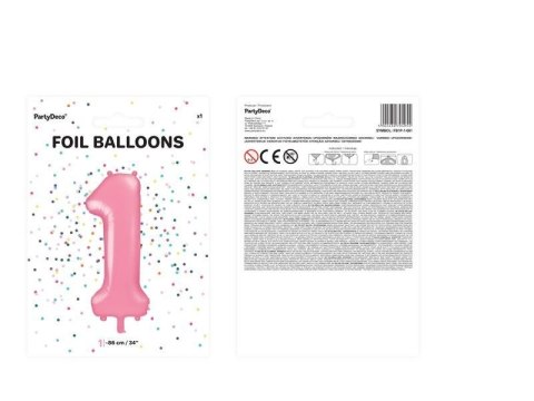 Balon foliowy Cyfra 1, 86cm, różowy Balon foliowy Cyfra 1, 86cm, różowy