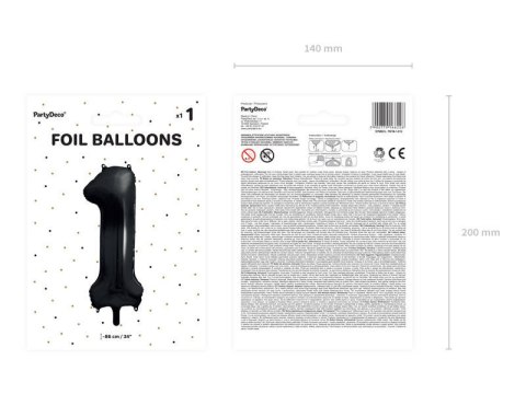 Balon foliowy Cyfra 1 czarna, 86cm Balon foliowy Cyfra 1 czarna, 86cm