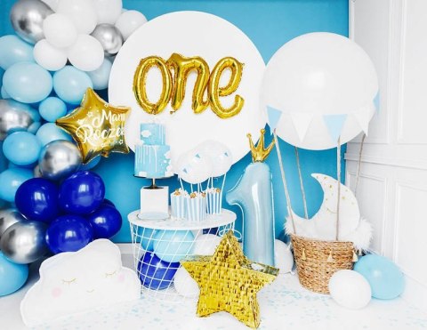 Balon foliowy Cyfra 1 z koroną, błękit, 90cm Balon foliowy Cyfra 1 z koroną, błękit, 90cm