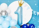 Balon foliowy Cyfra 1 z koroną, błękit, 90cm Balon foliowy Cyfra 1 z koroną, błękit, 90cm
