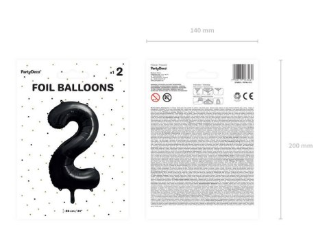 Balon foliowy Cyfra 2 czarna, 86cm Balon foliowy Cyfra 2 czarna, 86cm