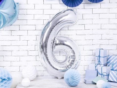 Balon foliowy Cyfra 6 srebrna, 86cm Balon foliowy Cyfra 6 srebrna, 86cm
