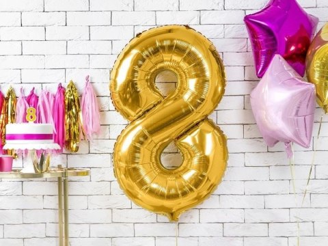Balon foliowy Cyfra 8, 86cm, złoty Balon foliowy Cyfra 8, 86cm, złoty