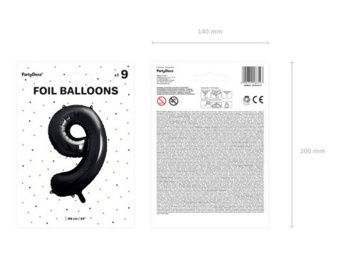 Balon foliowy Cyfra 9 czarna, 86cm Balon foliowy Cyfra 9 czarna, 86cm