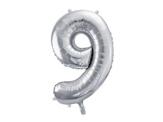 Balon foliowy Cyfra 9 srebrna, 86cm
