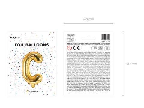 Balon foliowy Litera C, 35cm, Złota Balon foliowy Litera C, 35cm, Złota
