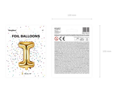 Balon foliowy Litera I, 35cm, Złota Balon foliowy Litera I, 35cm, Złota