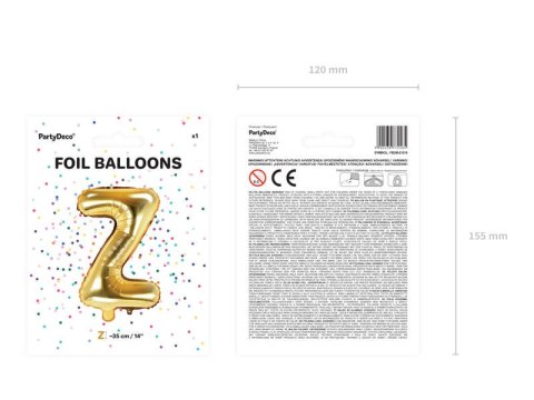 Balon foliowy Litera Z 35cm, Złota Balon foliowy Litera Z 35cm, Złota
