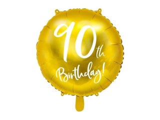 Balon foliowy na dziewięćdziesiątkę, 90th Birthday, złoty, 45cm