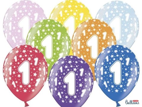 Balony lateksowe z nadrukiem '1' na roczek, Metaliczne Mix, 6 szt. Balony lateksowe z nadrukiem '1' na roczek, Metaliczne Mix, 6 szt.