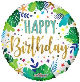 EKO Balon Foliowy okrągły Jungle, Happy Birthday, 46 cm