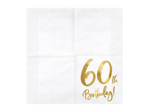Serwetki '60th Birthday' na 60 urodziny, białe, 33x33cm (1 op. / 20 szt.) Serwetki '60th Birthday' na 60 urodziny, białe, 33x33cm (1 op. / 20 szt.)