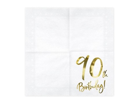 Serwetki '90th Birthday' na 90 urodziny, białe, 33x33cm (1 op. / 20 szt.) Serwetki '90th Birthday' na 90 urodziny, białe, 33x33cm (1 op. / 20 szt.)