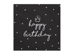 Serwetki urodzinowe czarne, Happy Birthday, 33x33 cm (1 op. / 20 szt.)