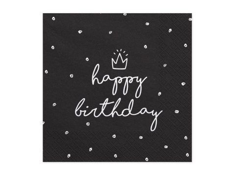 Serwetki urodzinowe czarne, Happy Birthday, 33x33 cm (1 op. / 20 szt.) Serwetki urodzinowe czarne, Happy Birthday, 33x33 cm (1 op. / 20 szt.)
