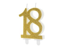 Świeczka urodzinowa liczba 18 urodziny, złota, 7.5cm