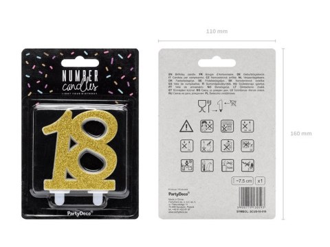 Świeczka urodzinowa liczba 18 urodziny, złota, 7.5cm Świeczka urodzinowa liczba 18 urodziny, złota, 7.5cm