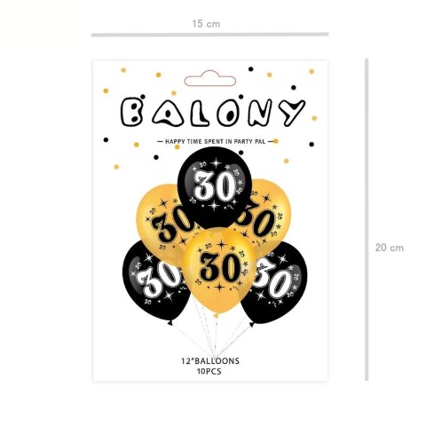 Zestaw balonów na 30 urodziny, czarno-złote, 30cm, 10szt. Zestaw balonów na 30 urodziny, czarno-złote, 30cm, 10szt.