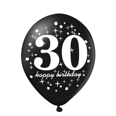Zestaw balonów na 30 urodziny, czarno - złoty, konfetti, 6szt. Zestaw balonów na 30 urodziny, czarno - złoty, konfetti, 6szt.