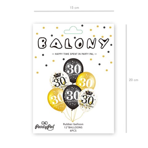 Zestaw balonów na 30 urodziny, czarno - złoty, konfetti, 6szt. Zestaw balonów na 30 urodziny, czarno - złoty, konfetti, 6szt.