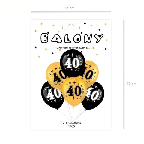 Zestaw balonów na 40 urodziny, czarno-złote, 30cm, 10szt. Zestaw balonów na 40 urodziny, czarno-złote, 30cm, 10szt.