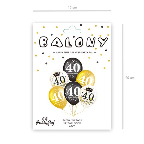 Zestaw balonów na 40 urodziny, czarno-złoty, 30cm, 6 szt. Zestaw balonów na 40 urodziny, czarno-złoty, 30cm, 6 szt.