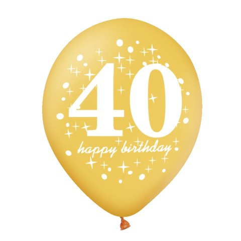 Zestaw balonów na 40 urodziny, czarno-złoty, 30cm, 6 szt. Zestaw balonów na 40 urodziny, czarno-złoty, 30cm, 6 szt.