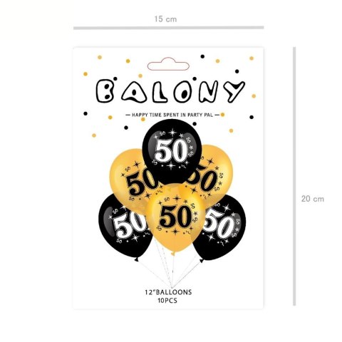 Zestaw balonów na 50 urodziny, czarno-złote, 30cm, 10szt. Zestaw balonów na 50 urodziny, czarno-złote, 30cm, 10szt.