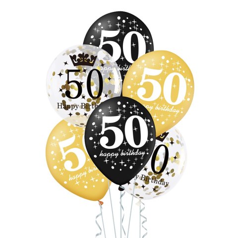 Zestaw balonów na 50 urodziny, czarno-złoty, 30cm, 6 szt. Zestaw balonów na 50 urodziny, czarno-złoty, 30cm, 6 szt.