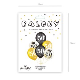 Zestaw balonów na 50 urodziny, czarno-złoty, 30cm, 6 szt.