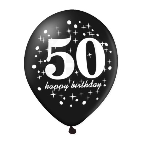 Zestaw balonów na 50 urodziny, czarno-złoty, 30cm, 6 szt. Zestaw balonów na 50 urodziny, czarno-złoty, 30cm, 6 szt.