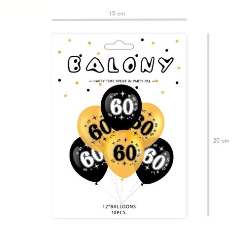 Zestaw balonów na 60 urodziny, czarno-złote, 30cm, 10szt. Zestaw balonów na 60 urodziny, czarno-złote, 30cm, 10szt.