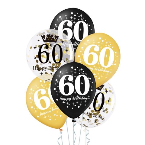 Zestaw balonów na 60 urodziny, czarno-złoty, 30 cm, 6 szt. Zestaw balonów na 60 urodziny, czarno-złoty, 30 cm, 6 szt.