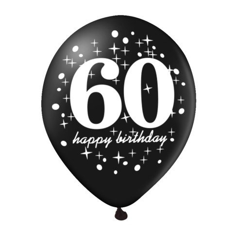 Zestaw balonów na 60 urodziny, czarno-złoty, 30 cm, 6 szt. Zestaw balonów na 60 urodziny, czarno-złoty, 30 cm, 6 szt.