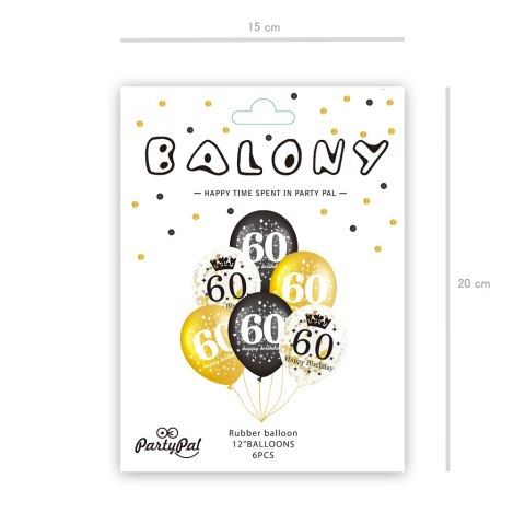 Zestaw balonów na 60 urodziny, czarno-złoty, 30 cm, 6 szt. Zestaw balonów na 60 urodziny, czarno-złoty, 30 cm, 6 szt.