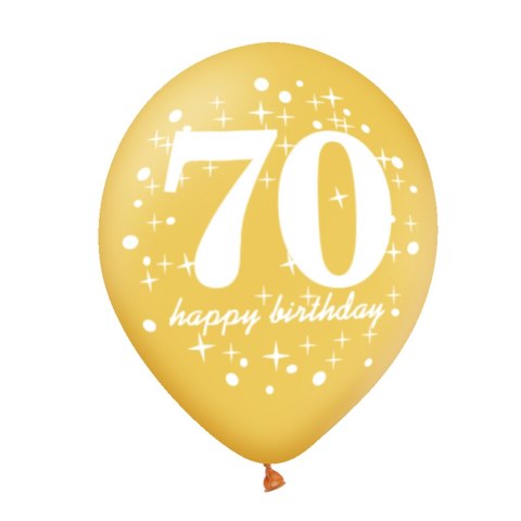 Zestaw balonów na 70 urodziny, czarno-złote, 30cm, 6 szt. Zestaw balonów na 70 urodziny, czarno-złote, 30cm, 6 szt.
