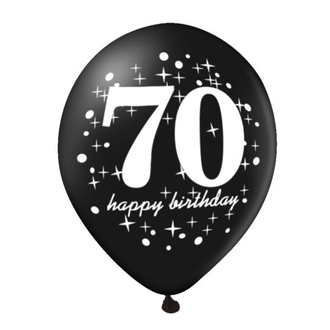 Zestaw balonów na 70 urodziny, czarno-złote, 30cm, 6 szt. Zestaw balonów na 70 urodziny, czarno-złote, 30cm, 6 szt.