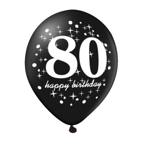 Zestaw balonów na 80 urodziny, czarno-złote, 30 cm, 6 szt. Zestaw balonów na 80 urodziny, czarno-złote, 30 cm, 6 szt.