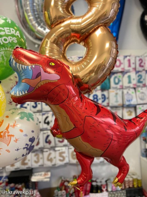 Balon Foliowy - Czerwony Dinozaur T-Rex 90 cm Grabo Balon Foliowy - Czerwony Dinozaur T-Rex 90 cm Grabo