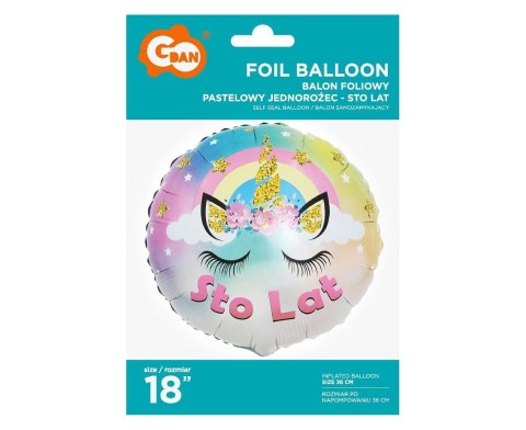 Balon Foliowy, Pastelowy Jednorożec - Sto Lat, 46cm Balon Foliowy, Pastelowy Jednorożec - Sto Lat, 46cm