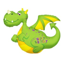 Balon Foliowy Zielony Smok, Dinozaur Happy Birthday, 92cm