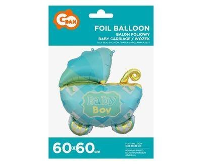 Balon foliowy WÓZEK, Baby Boy, baby shower - 60 cm Balon foliowy WÓZEK, Baby Boy, baby shower - 60 cm