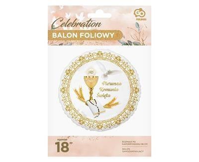 Balon foliowy okrągły Pierwsza Komunia Święta, 45 cm Balon foliowy okrągły Pierwsza Komunia Święta, 45 cm