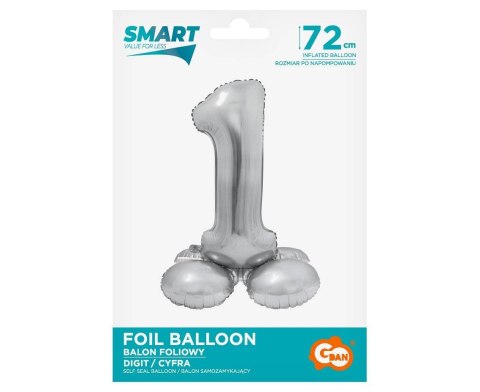 Balon foliowy, stojąca cyfra 1, srebrna, 72cm Balon foliowy, stojąca cyfra 1, srebrna, 72cm