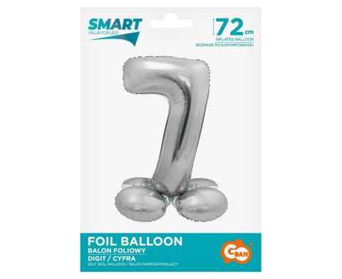 Balon foliowy, stojąca cyfra 7, srebrna, 72cm Balon foliowy, stojąca cyfra 7, srebrna, 72cm