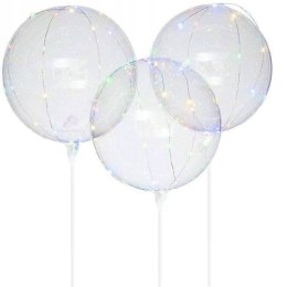 Balon przeźroczysty bobo z lampkami led na patyku 50cm, 1 kompl.