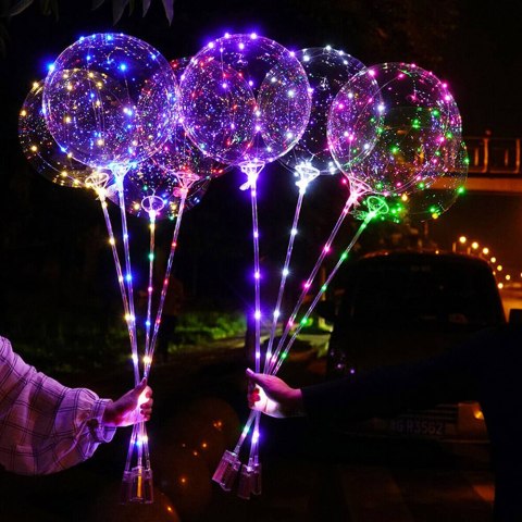 Balon przeźroczysty bobo z lampkami led na patyku 50cm, 1 kompl. Balon przeźroczysty bobo z lampkami led na patyku 50cm, 1 kompl.